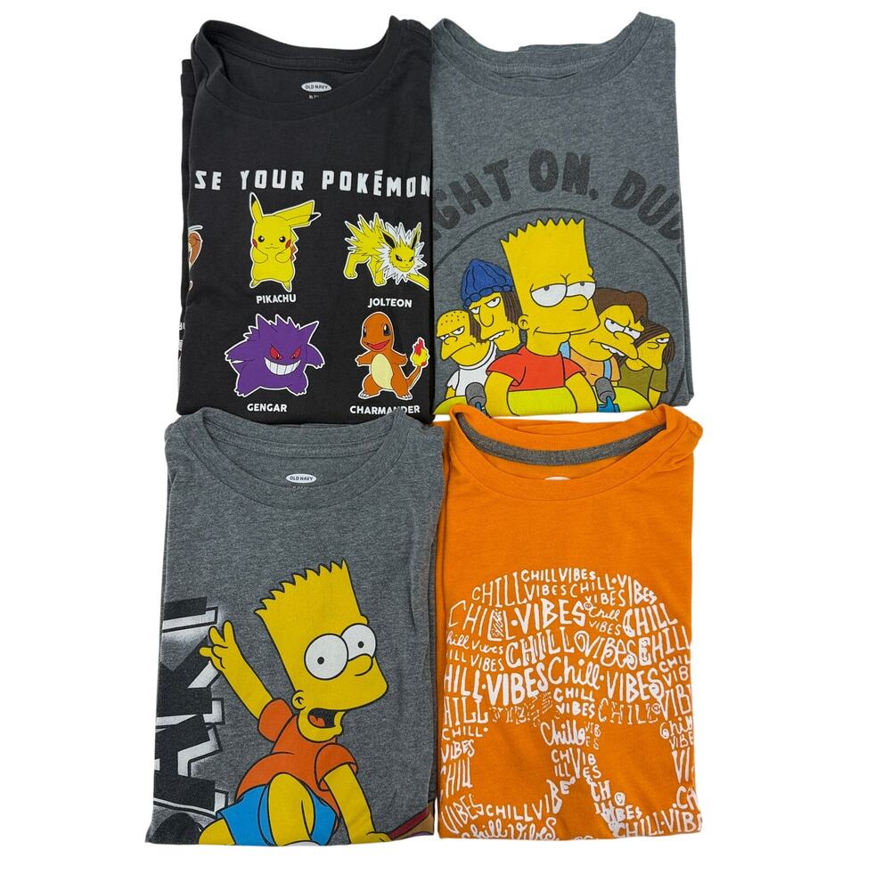 Lot of 4 Old Navy Boys XL 14-16 T-Shirts Pokemon Bart Simpson Skull